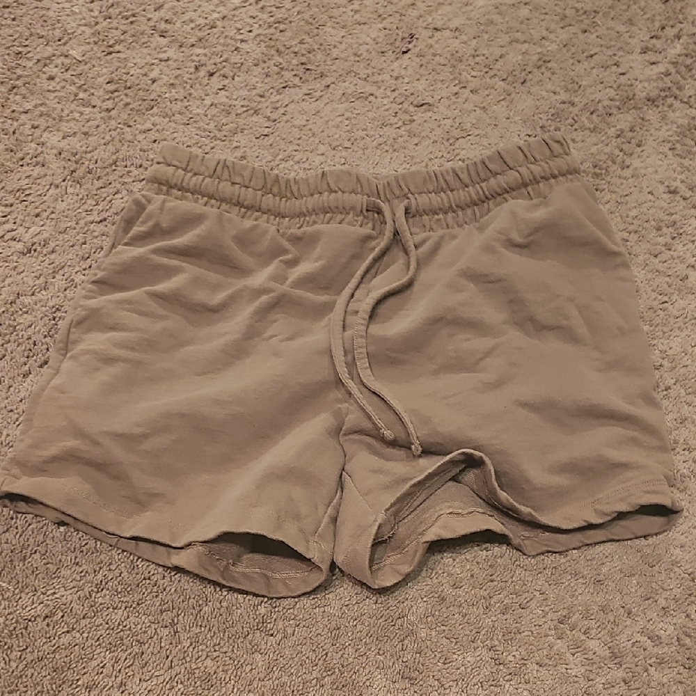 Zenana Outfitters Tan Athletic Shorts Relaxed Fit Cotton Blend